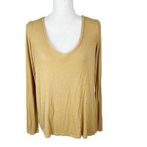 American Eagle Sweater Women Medium Yellow Soft & Sexy Rib V-Neck Lightweight